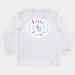 Hoppy Easter Watercolor Bunny Kids Long Sleeve T-Shirt